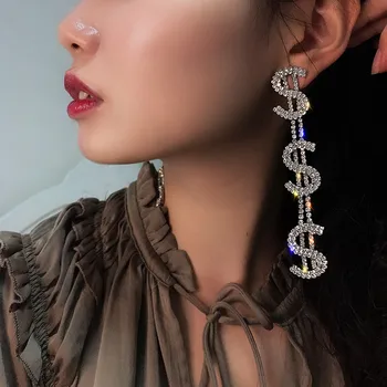 

FYUAN Fashion Letter S Rhinestone Drop Earrings for Women Long Tassel Crystal Dangle Earrings Party Jewelry Gifts