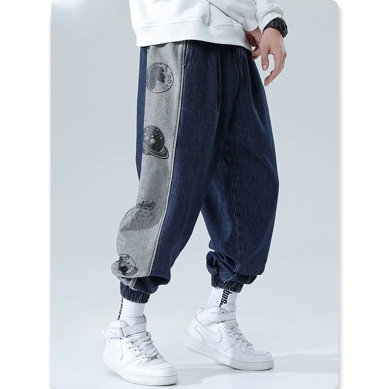 Hip Hop Men's Loose Jeans Korean Streetwear Patchwork Printed Harlan Pants Autumn New Big Size Male Casual Jogging Trousers 5XL 1