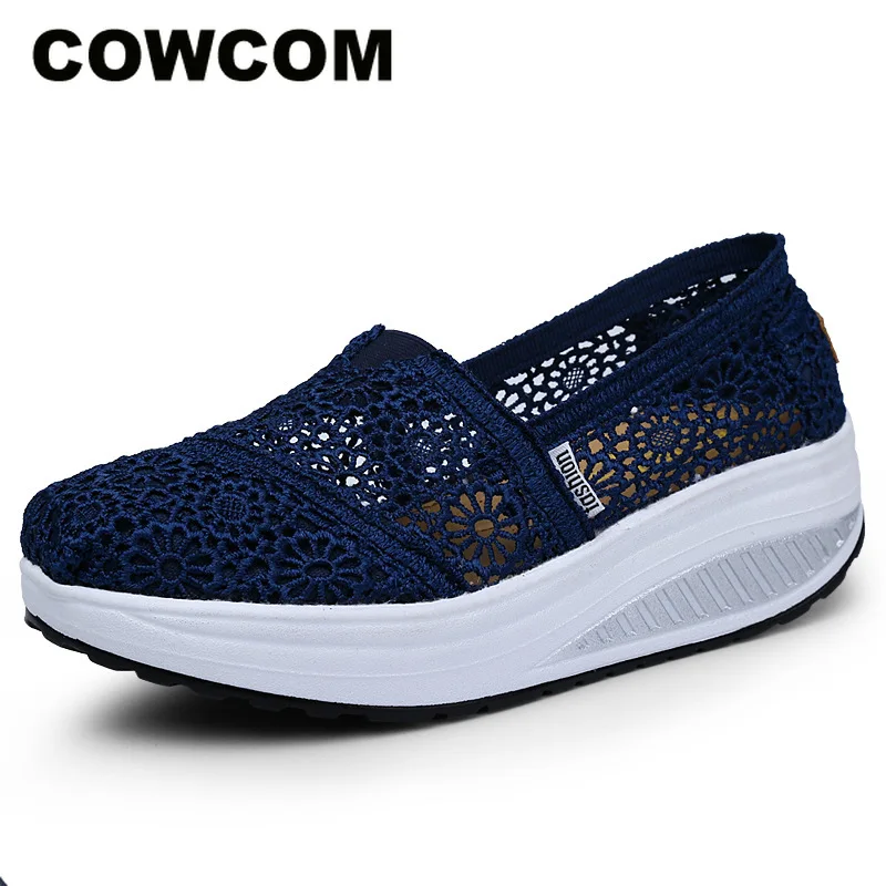 

COWCOM Drop Women's Shoes Spring Summer Women's Cool Shoes Breathable Lace Rocking Shoes Women's Shallow Casual Shoes CYL-2015