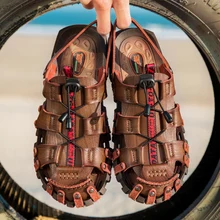 Кожаные мужские уличные сандалии; большие размеры; Мужские сабо; мужские сандалии; летние шлепанцы; садовая обувь; новые красивые мужские сандалии; Sandalias Hombre