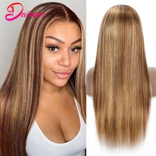 Highlight Wig Human Hair Ombre Straight Lace Front Wig Brown Colored Wigs13×4 Highlight Lace Front Human Hair Wigs For Women