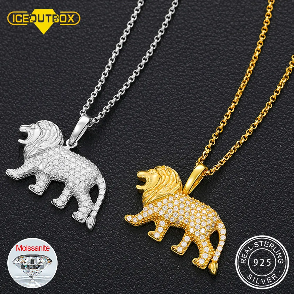 925 Sterling Silver Lion Animal Pendant Necklace Micro Pave D