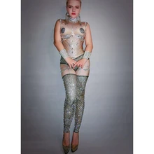 Сексуальные стразы, комбинезон телесного цвета, без рукавов, танцевальный костюм, женские вечерние костюмы для выпускного, шоу, сцены, одежда для ночного клуба, бара