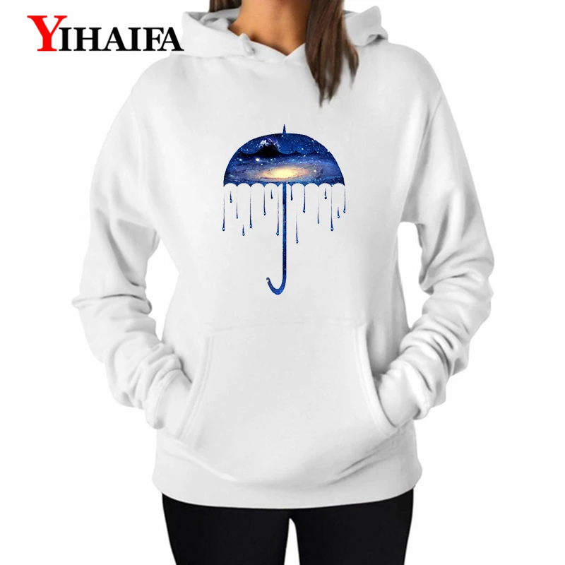 

YIHAIFA New Sweatshirt Harajuku Suit gym White Hoodies Starry Umbrella Printed Graphics Women Streetwear Girl Pullover Coat
