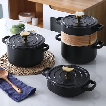 

Household steamer double layer heat-resistant ceramic casserole set Imitation iron pot nordic simplicity kitchen cooking pot