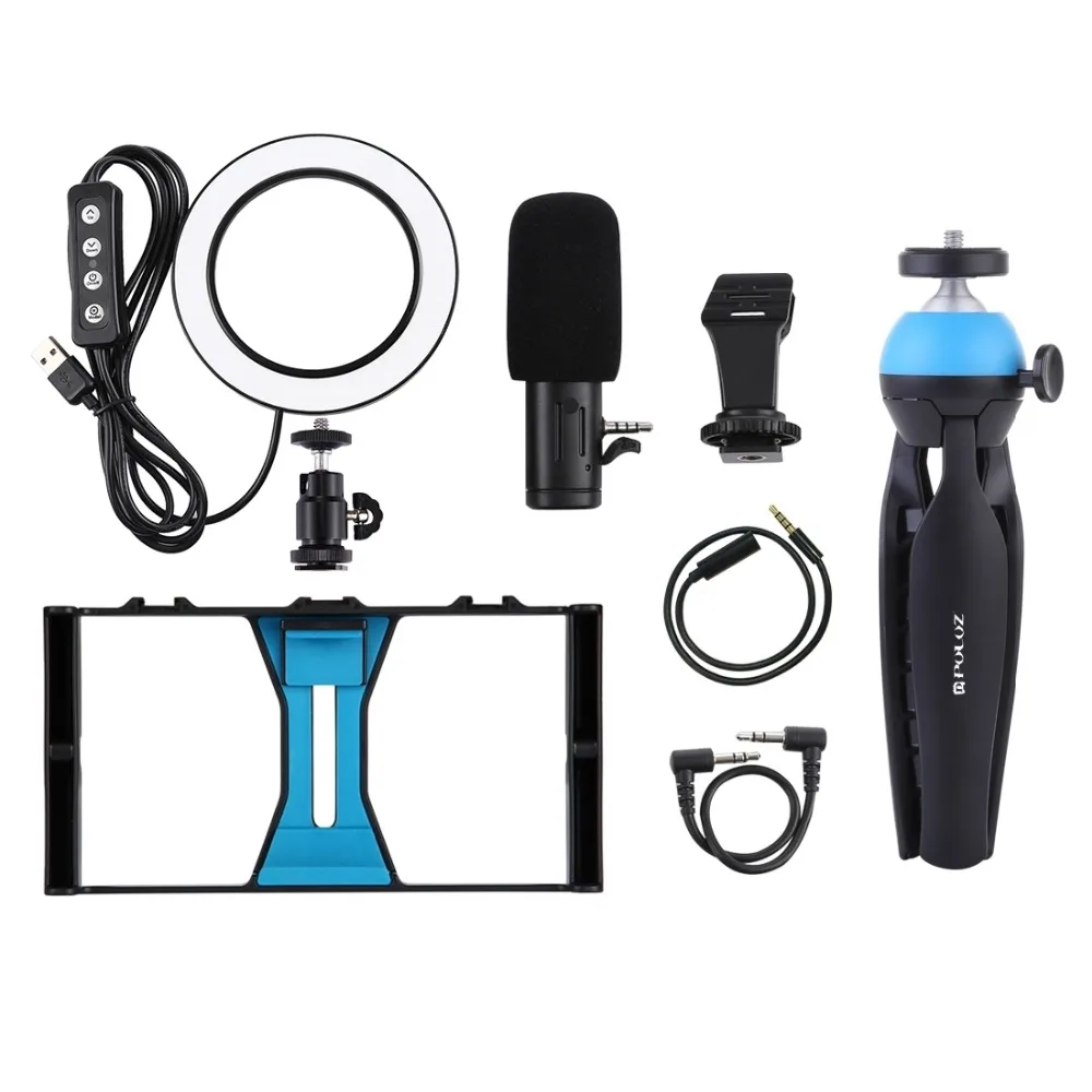 

Puluz PKT3025 Photo Studio Rig Stabilizer Holder Vlog Video Ring Light Microphone for iPhone for Samsung for Xiaomi for Huawei