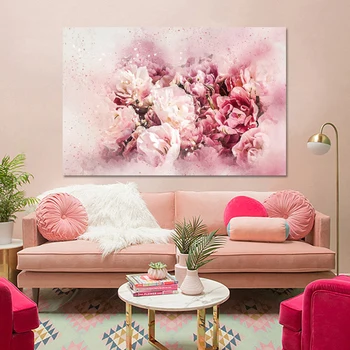 

Modern Abstract Watercolor Flowers Oil Painting on Canvas Posters and Prints Pink Peony Wall Art Picture for Living Room Decor