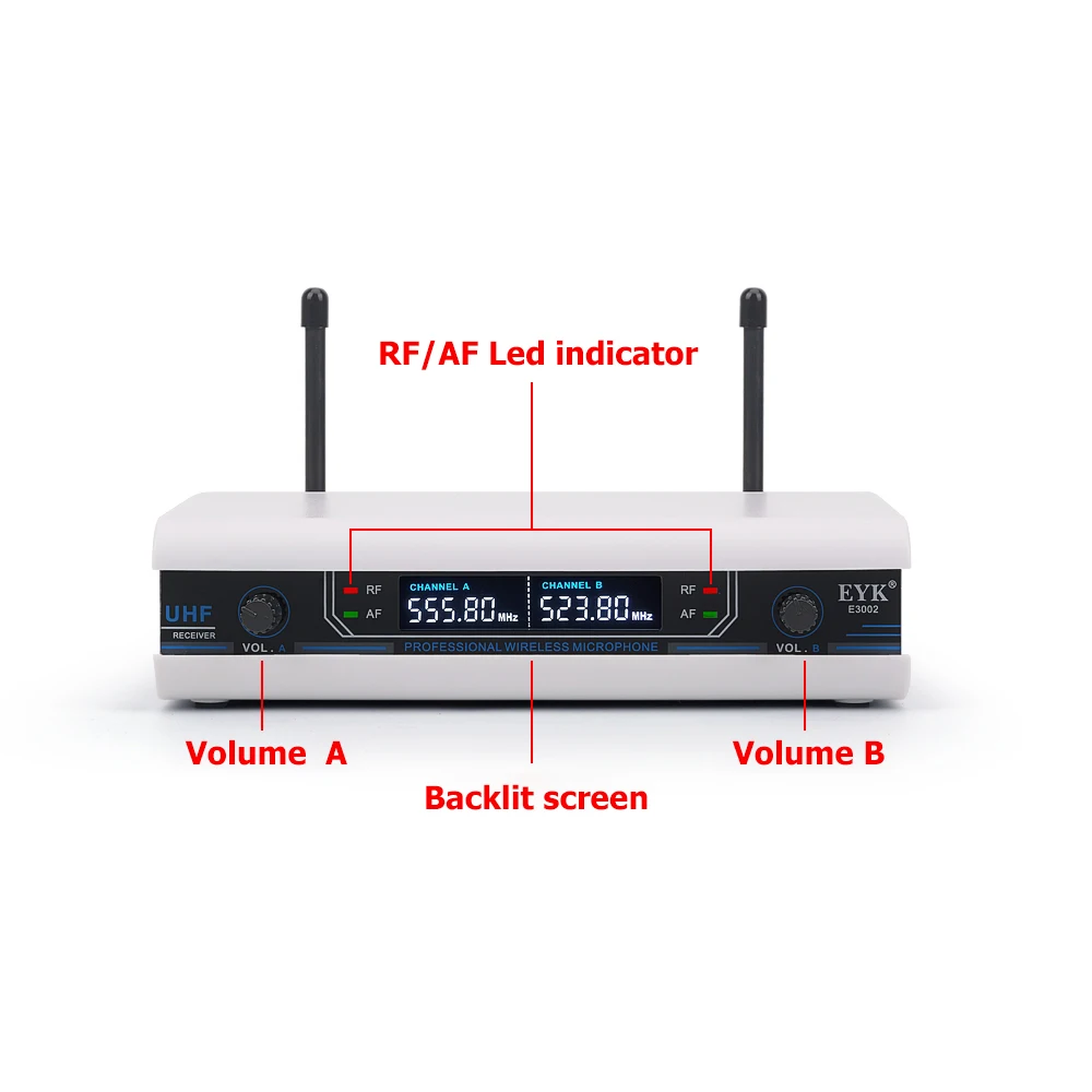 EYK E3002 профессиональный УВЧ караоке беспроводной микрофон Система длинный Диапазон двойной металлический ручной микрофон передатчик с функцией отключения звука