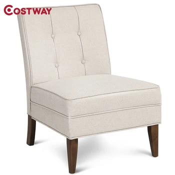 

High Quality Comfortable Seat Rubber Wood Frame Button Tufted Classic Design Armless Tufted Leisure Accent Chair HW64177