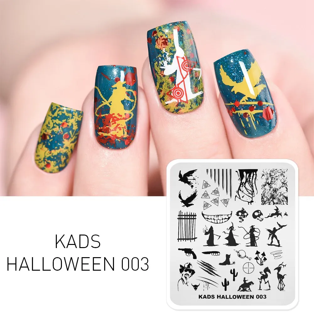 KADS New Halloween Nail Stamping Plates Nail Art Template Ghosts Skeletons Pumpkin Spider Pattern Image Stamp Stencil Tools - Цвет: Halloween 003