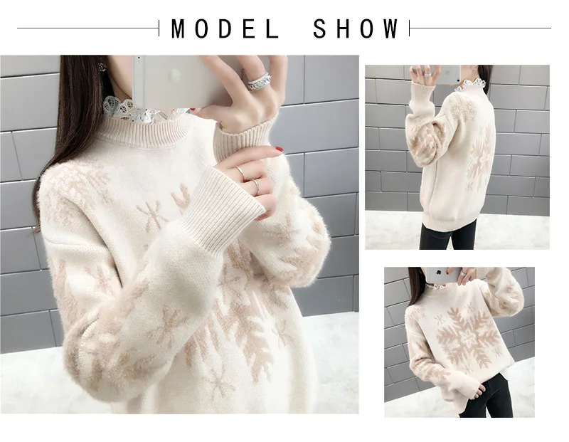 Hirsionsan Christmas Mohair Sweater Women Thicken Snowflake Pullover Winter Knitted Vintage Kawaii Soft Warm Casual Female Tops