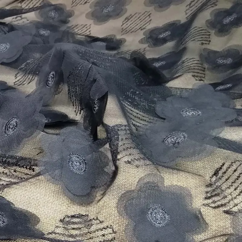 Black African Tulle Chiffon Floral Lace Fabric Embroidered Apparel Sewing Patchwork Dress Accessories Material Cloth | Дом и сад