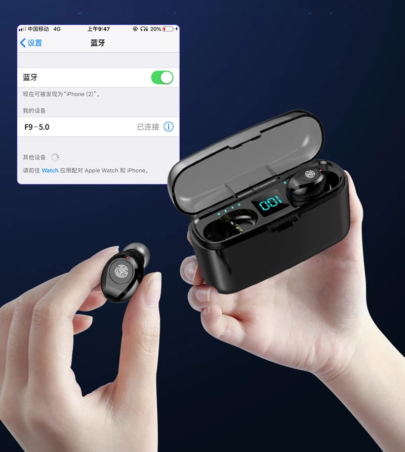 F9 TWS Bluetooth Earphone High Quality Wireless Bluetooth Led Display With Power Bank Headset With Microphone For Andriod Iphone