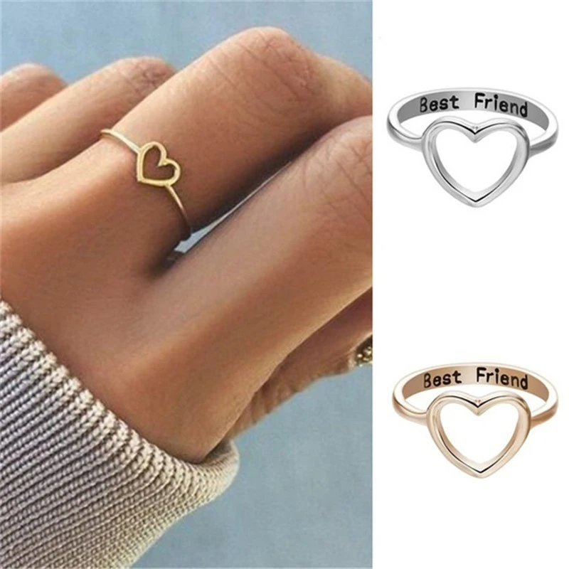 anillos de dedo con forma de corazón para mujer, anillo de amistad no regalo de cumpleaños con letras|Anillos| - AliExpress