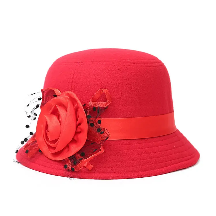 Новейшая модель, Осень-зима, модная винтажная женская шляпа-федора, имитация шерстяного цветка, сохраняющая тепло, женские шапки-котелки