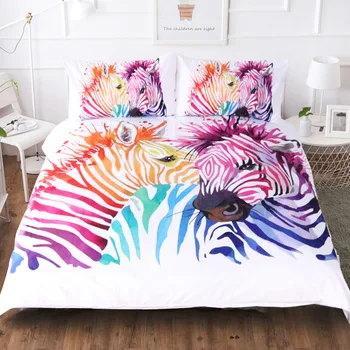 

BEST.WENSD Cartoon Unicorns Bedding Set Lovely Couple Twin Full King Single Double Size Children Duvet Cover Pillow Cases zebra