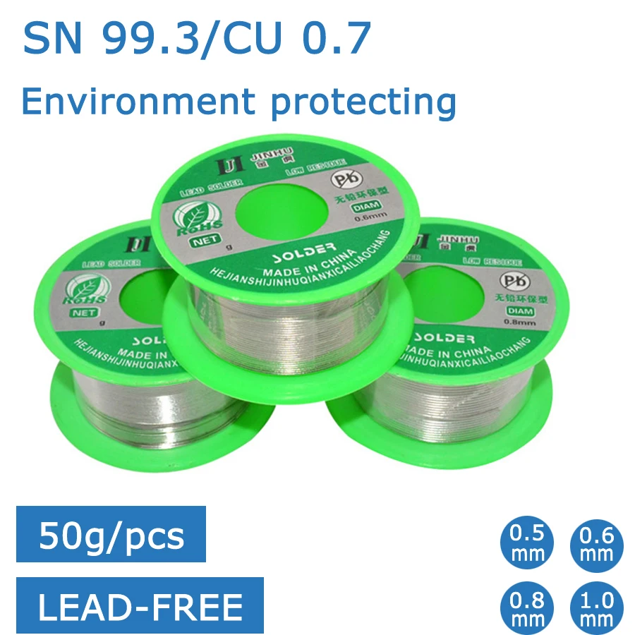 50g Lead-Free Solder Wire Tin 0.5mm-1.0mm Diameter Sn/99.3 Cu/0.7 Roll Welding Soldering Iron Core for Electrical Solder RoHs