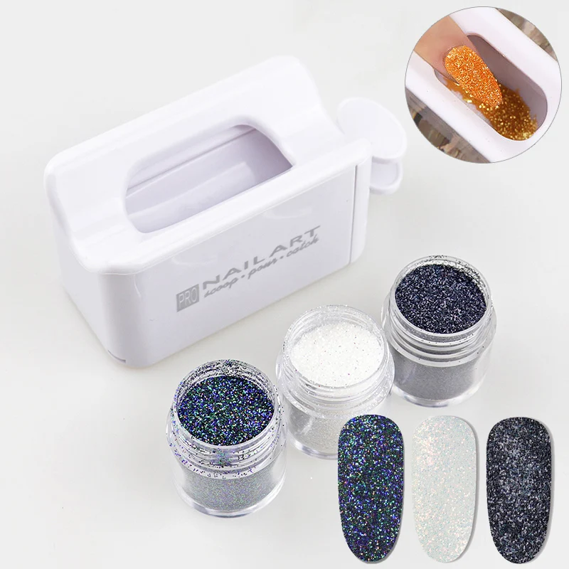 

1pcs Nail Powder Recycling Box + 3 Boxes Nail Glitter Rhinestones Set Nail Art French Mold Holder Box Manicure Recycling Tools