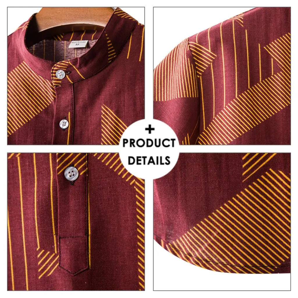 SHUJIN Men Linen Cotton Short Sleeve Shirt Summer Floral Loose Baggy Casual Shirts Tops Holiday Beach Men's Hawaii Shirts - Image 6