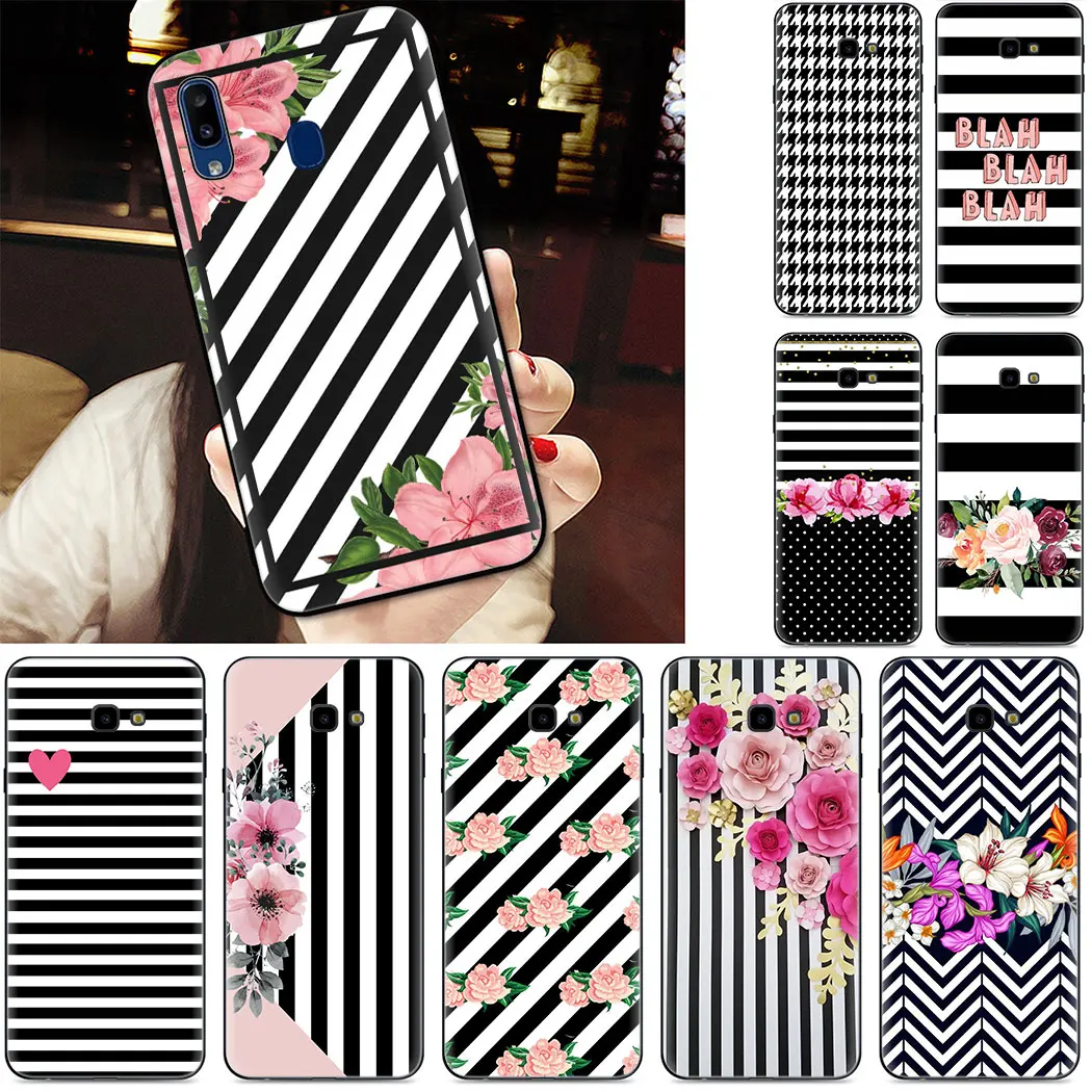 Black White Striped Soft Silicone Phone Case for Samsung J4 J8 2018 J6 Plus J7 Duo A2 A20E A70S Cover | Мобильные телефоны и