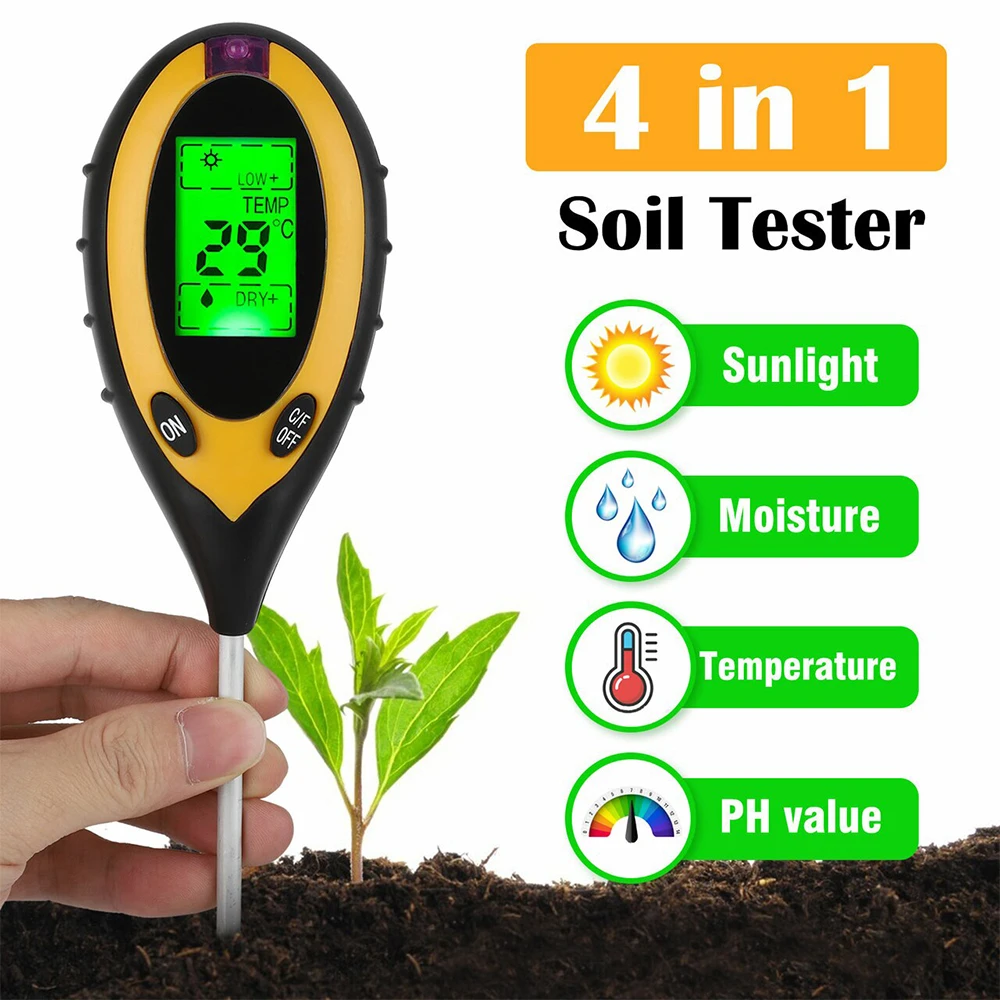 red litmus Soil pH Tester, 3 / 4 in 1 PH Light Moisture Acidity Tester Soil Tester Moisture Meter Plant Soil Tester Kit PH Monitor Detector radiation survey meter