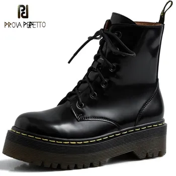 

Prova Perfetto Woman Short Boots Lace Up Thick Platform Boots Chunky Heel Women Punk Rock Gothic Knight Boots Motorcycle Boots