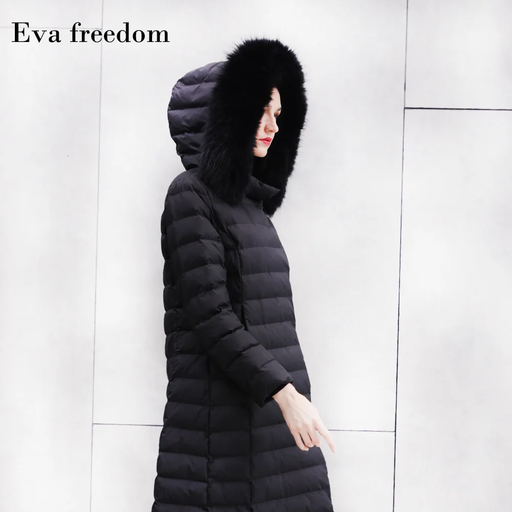 Winter warm over knee length loose women down coat hooded raccoon fur hooded down jackets women winter 19008