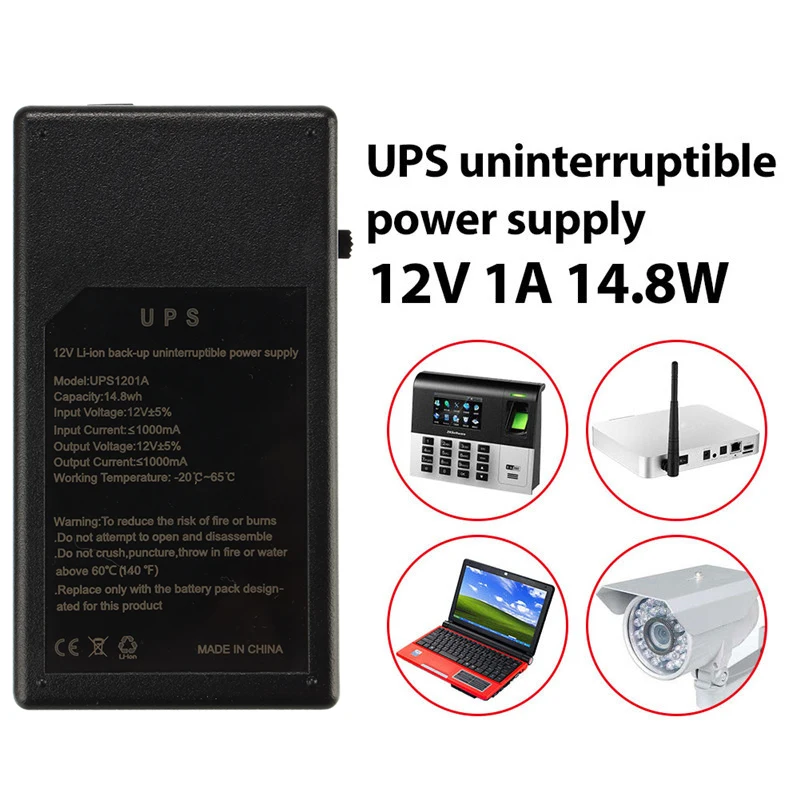 12V 1A 14,8 W многоцелевой мини UPS Батарея резервного копирования безопасности в режиме ожидания Мощность Питание источник бесперебойного Питание Smart