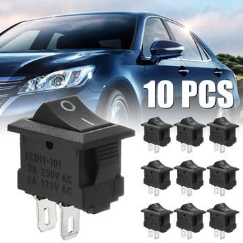 

Car Switches Parts 10pcs Mini Rocker Switch SPST Black Snap in Switches Button AC 250V 3A / 125V 6A 2 Pin 10*15mm On-off