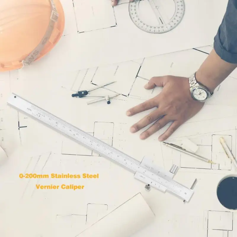 

0-200mm Stainless Steel Vernier Caliper With Carbide Scriber Parallel Marking Gauging Ruler Measuring Tools