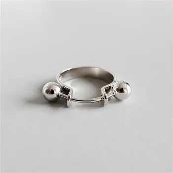 

925 Sterling Silver Rings For Women Personality Double Beads Femme Fashion Fine Jewelry Open Ring Simple Ins Style 925-1006