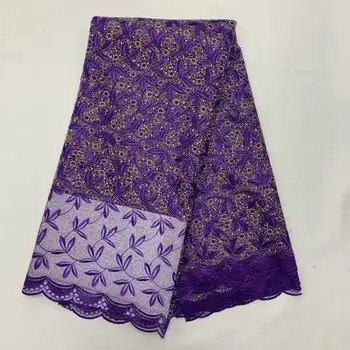

2020 New Nigerian French Net Lace Fabric Purple Embroidered 3 D Flowers African Lace Fabric High Quality Dubai Mesh Lace 5 Yards