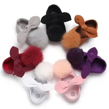 

Newborn Baby Girls Shoes Bow Pompom Anti Slip Shoes Crib Prewalker Sneakers Flat Princess Newborn Baby First Walkers Shoes