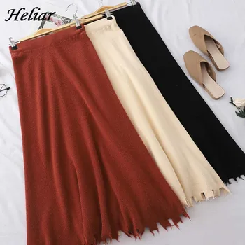 

HELIAR Iregullar Hem Woolen A-line Skirt Solid Skirt High Waist Casual Streetwear Skirt 2019 Autumn Femme Midi Skirt For Women