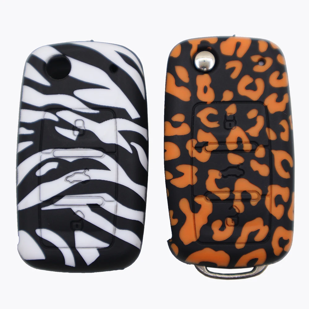 

Leopard style Zebra pattern Silicone Car Key Cap Cover For Golf 7 mk7 Skoda Octavia A7 New Polo Portect Case Car Accessories