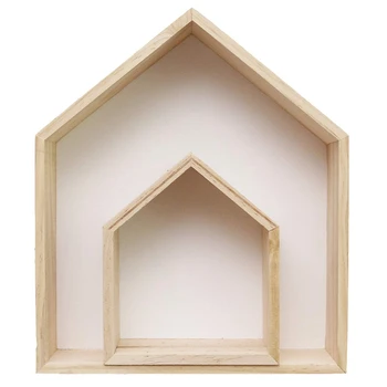 

2Pcs Lovely Wooden House-Shaped Wall Storage Shelf Kid'S Room Decoration