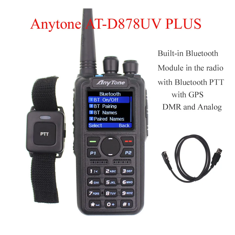  Anytone AT-D878UV PLUS digital DMR and Analog walkie talkie with GPS APRS bluetooth PTT Dual band T
