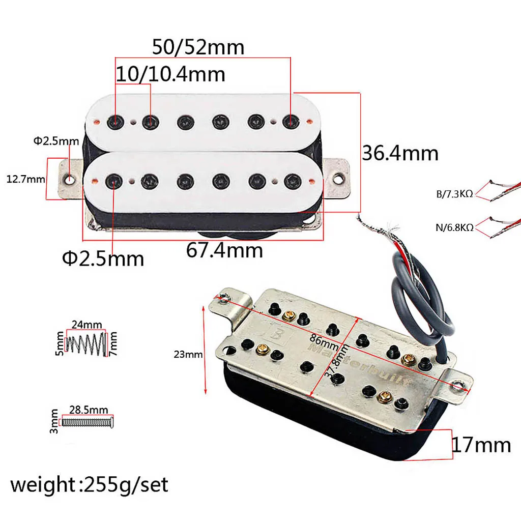 2 Pieces Electric Guitar Double Coil Humbucker Pickup with Screws Springs White