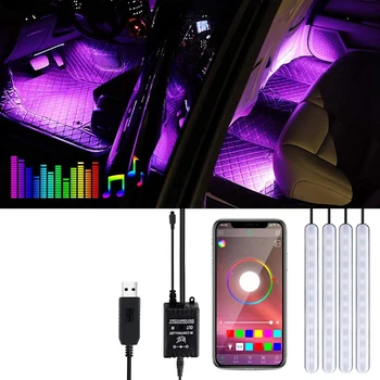

DHBH-Car Interior LED Lights - Car RGB LED Strip Lights APP Controlled, Waterproof with 4Pcs 48 LEDs,Multi DIY Colour Music Soun