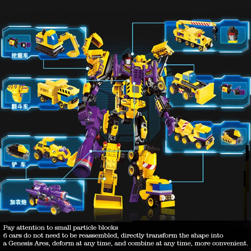 

Enlightenment Transformable Combination Robot Toy Building Block Insertion Creator Zhanshen Engineering Vehicle 7-in-1 Suit