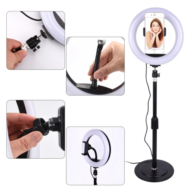 

LED Selfie Ring Light Dimmable with Phone Holder for Live Streaming Video Photography _WK