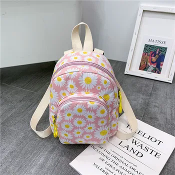 

Floral Casual Canvas Backpack Women Sweet Samll Travel Bag Fashionable Daisy Pattern Schoolbags Handbags