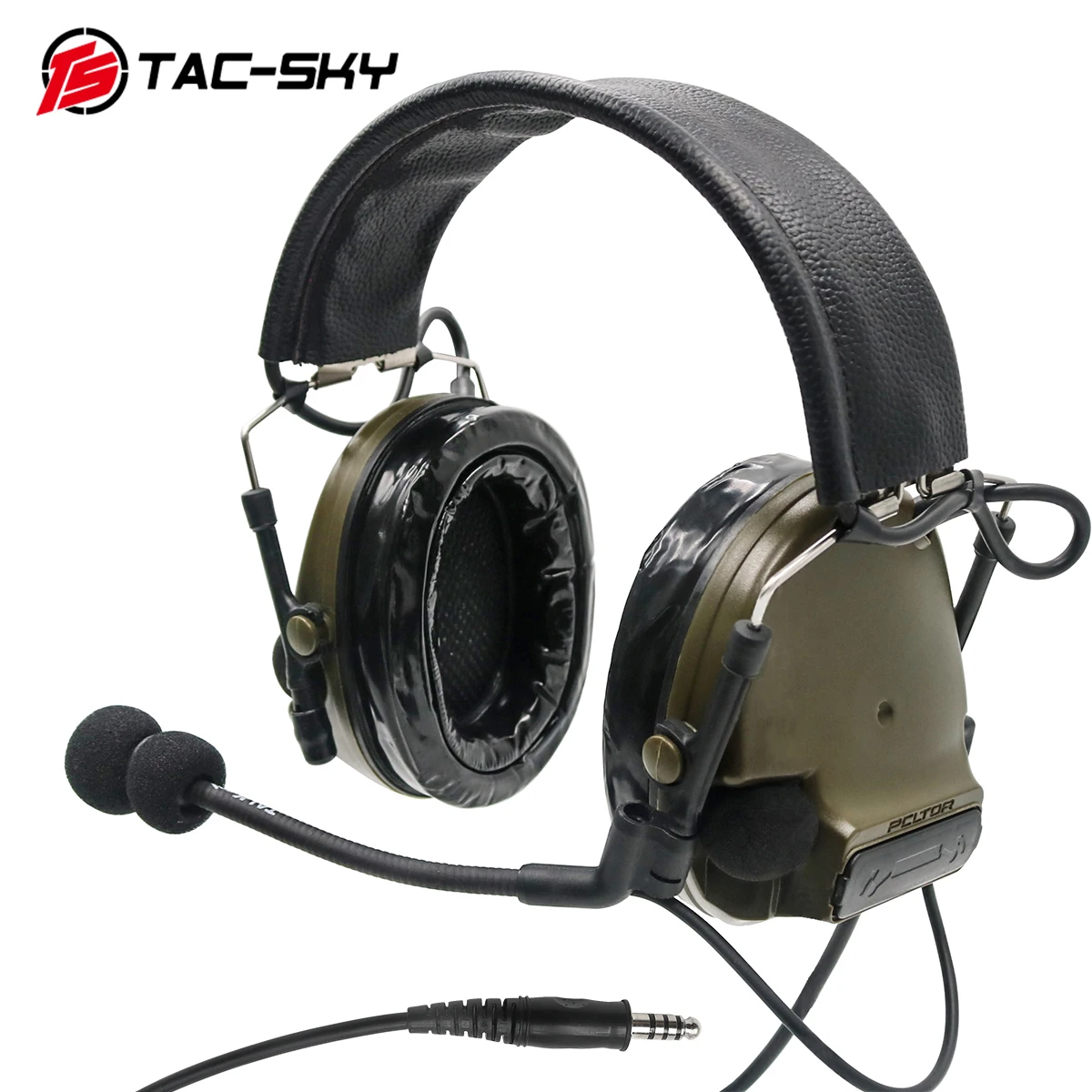 TAC-SKY leather headband COMTAC III noise reduction pickup tactical shooting hunting headset + military adapter PTTU94 PTT FG - Famidy.com