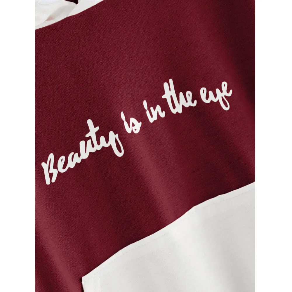 Jaycosin 2019 New Hoodies For Girls Letters Pocket Hooded Top Women