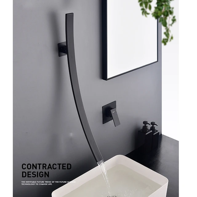 Grifo Monomando Para Lavabo De Baño Negro Con Cascada Llave Agua Grifo  Lavamanos