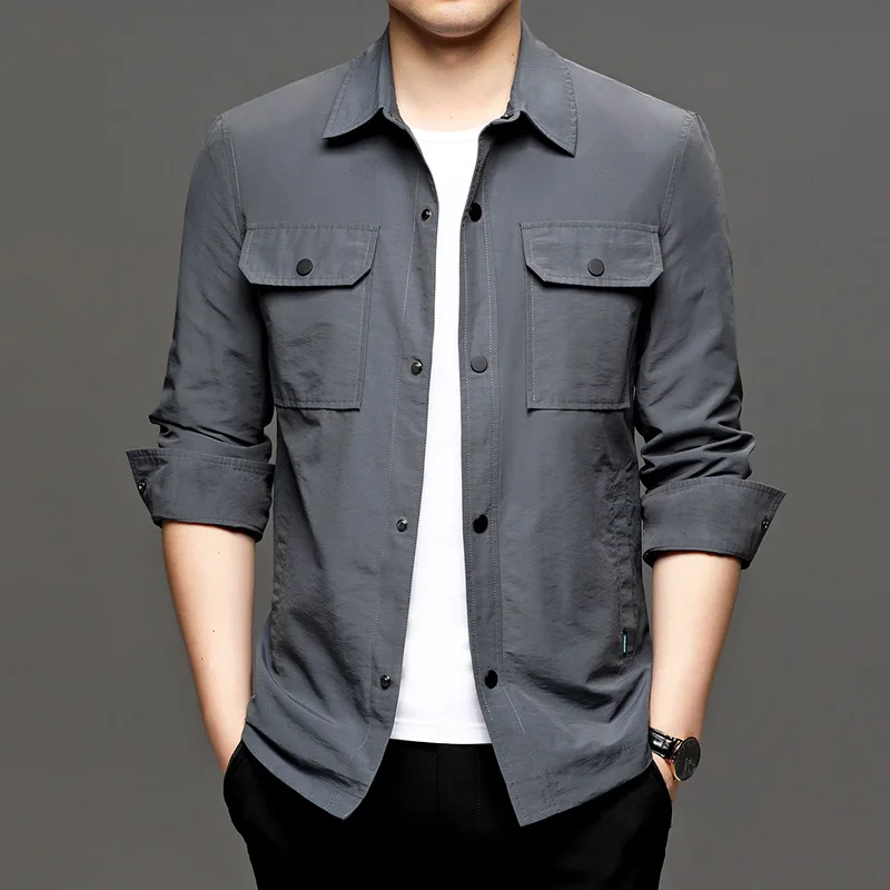 

2020 Autumn New Style Men Jacket Young and Middle-aged Casual Fold-down Collar Polo Shirt Korean-style Thin Jacket Men'S Wear