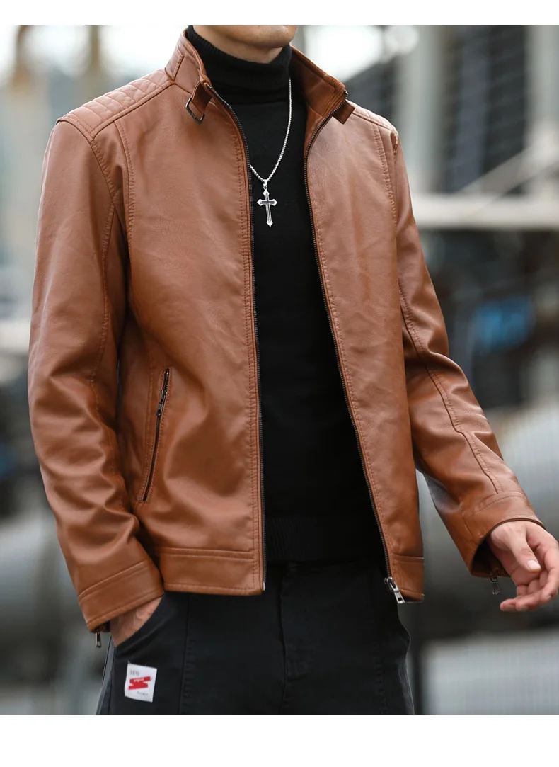 lightweight leather jacket 2022 Spring Men Solid Faux Leather Jackets Motorcycle 4XL Black Outwear Slim PU Leather Coats Autumn Thin HipHop Tops Streetwear best leather motorcycle jacket