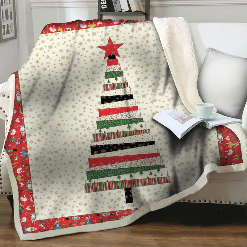 

3D Print Creative Christmas Tree Plush Throw Blankets Sherpa Fleece Bedspreads Picnic Soft Warm New Year Gift Quilts Couch Cover