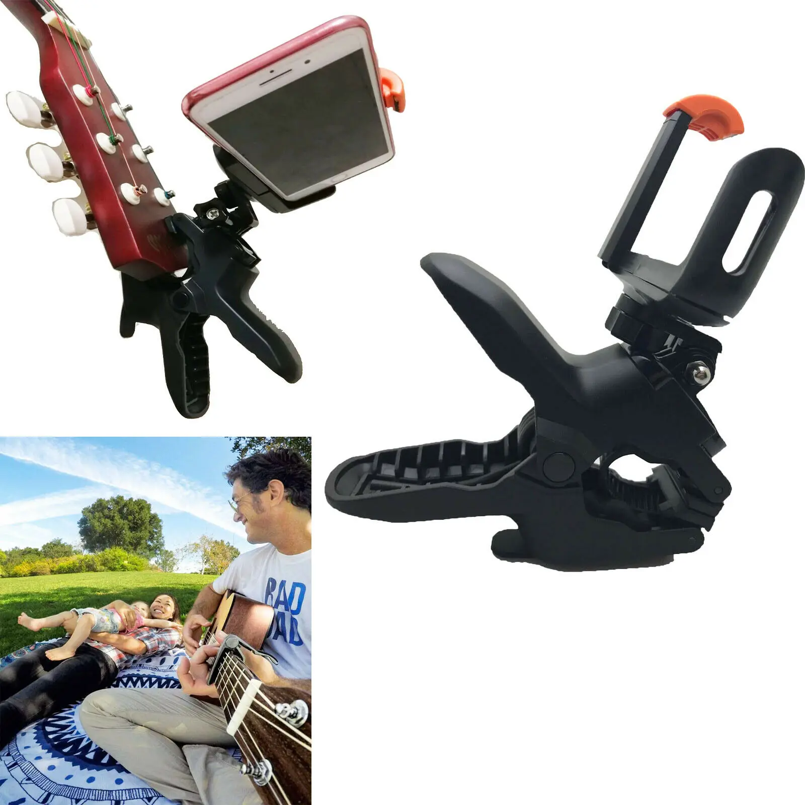 Guitar Headstock Cell Phone Clamp Clip Mount for Smartphones and Gopro