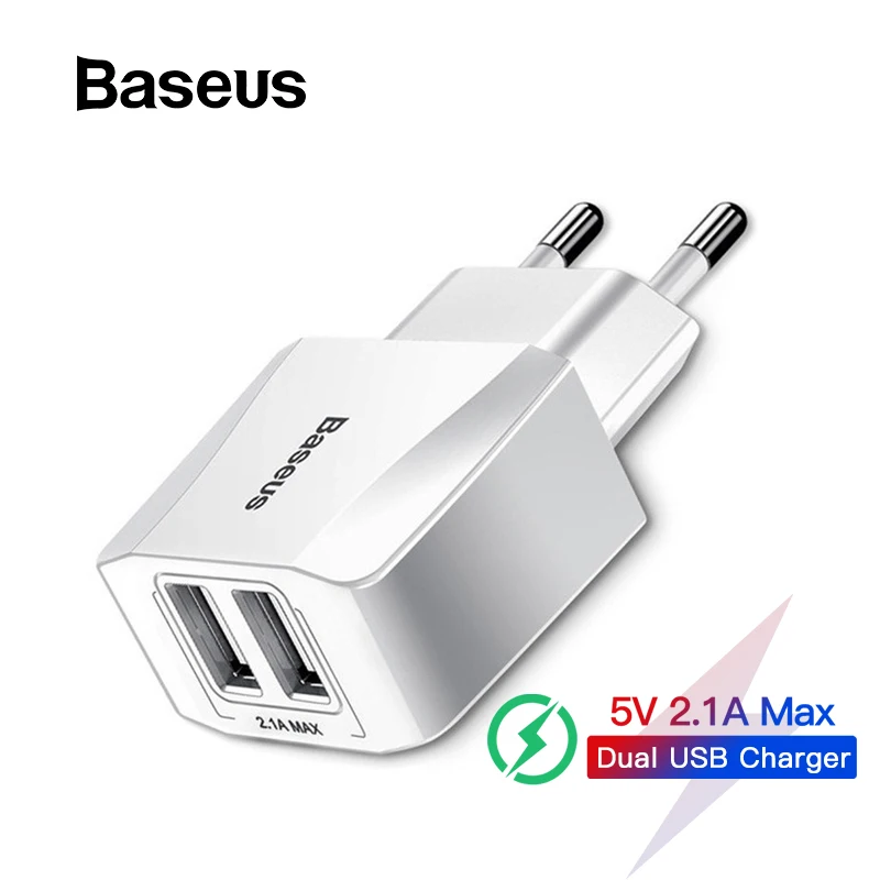 Baseus EU Plug 2.1A Max Dual USB быстрое зарядное устройство для iPhone зарядное устройство для samsung Xiaomi телефон зарядное устройство адаптер